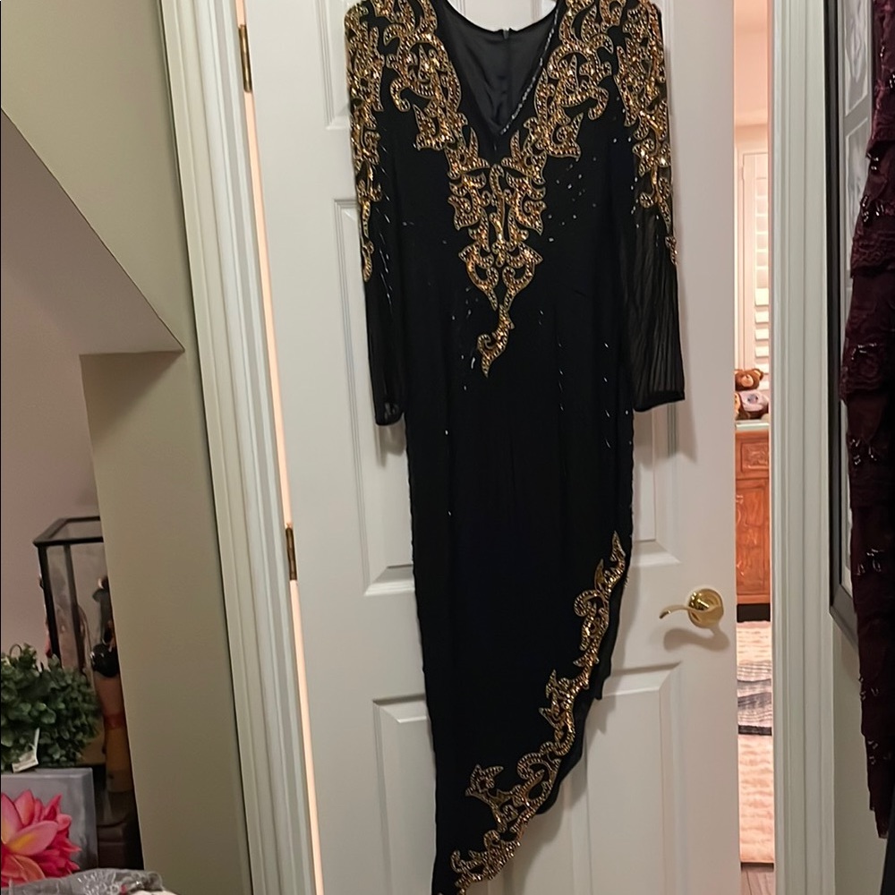 Elegant Black and Gold Embellished Dress